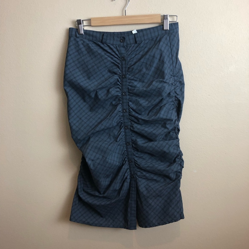FREE PEOPLE Plaid Bottons Ruch Long Pencil Skirt